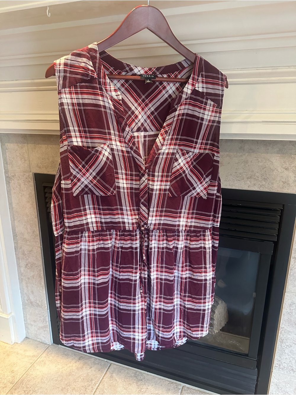 torrid Burgundy and White Plaid Button-Front Top